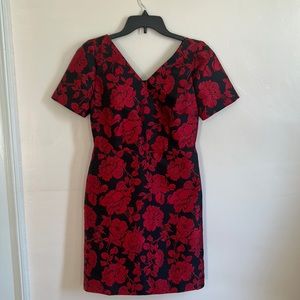 Talbots Red Black Floral dress with small bow
